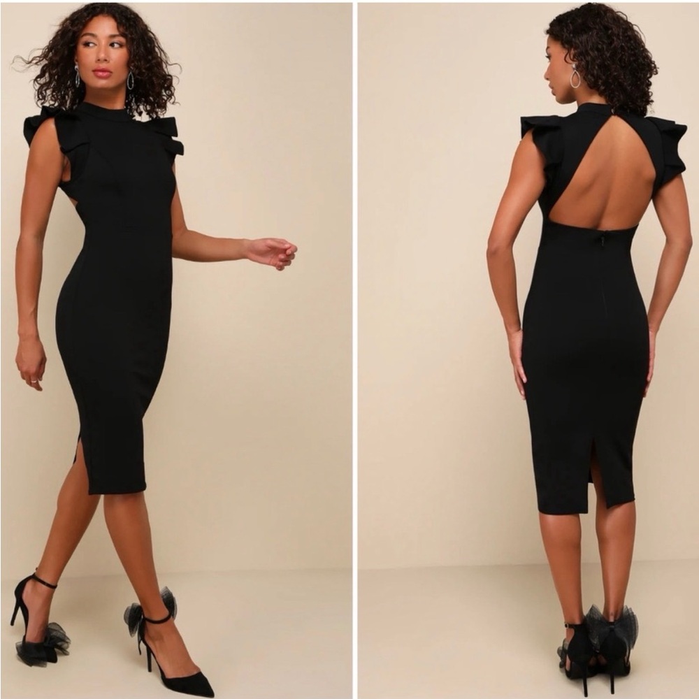 LULUS - Elegant Black Ruffle Sleeve Dress
